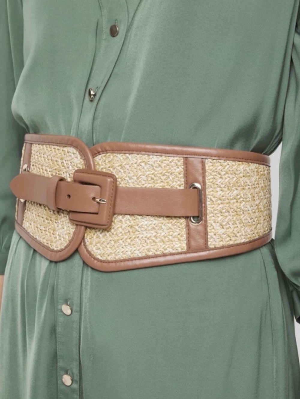 NWT WHBM Raffia Wide Belt Boho M/L